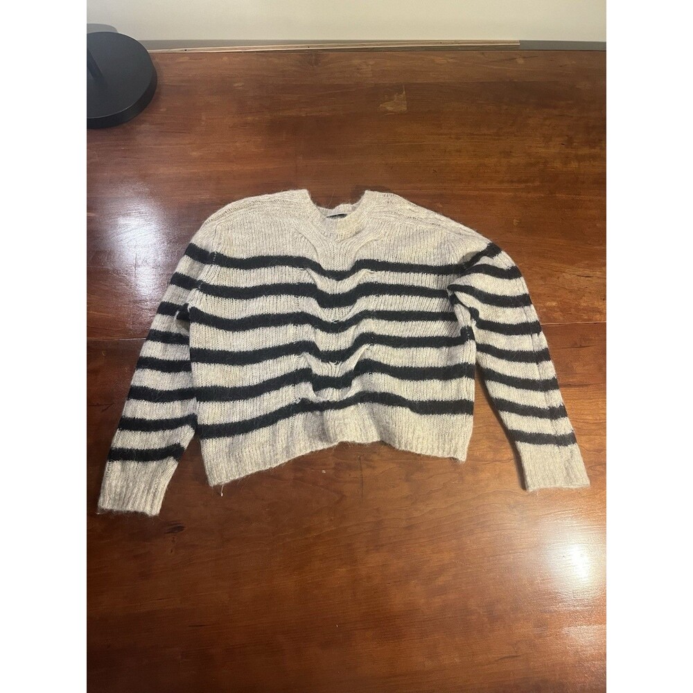 Rag and Bone Women's Cropped Mia Striped Wool Alpaca Cable Sweater M